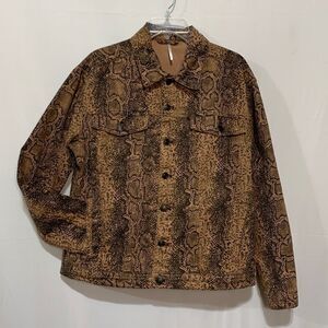 FREE People Snake Print Trucker Jacket Button Front Pockets